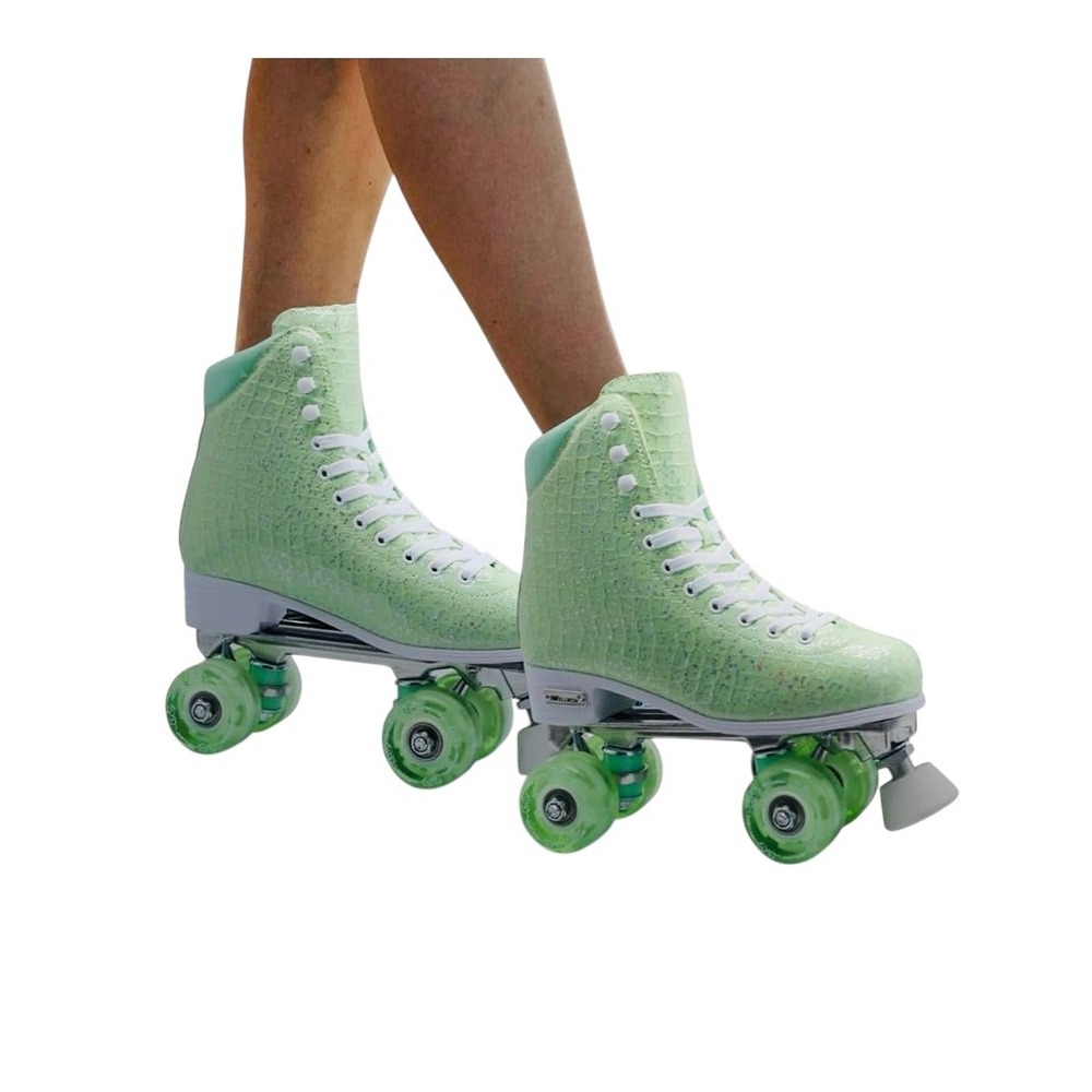 NEW Wellwon Girls 4 Youth Sparkling Mint‎ Green Light Up Wheel Roller Skates - Picture 3 of 10